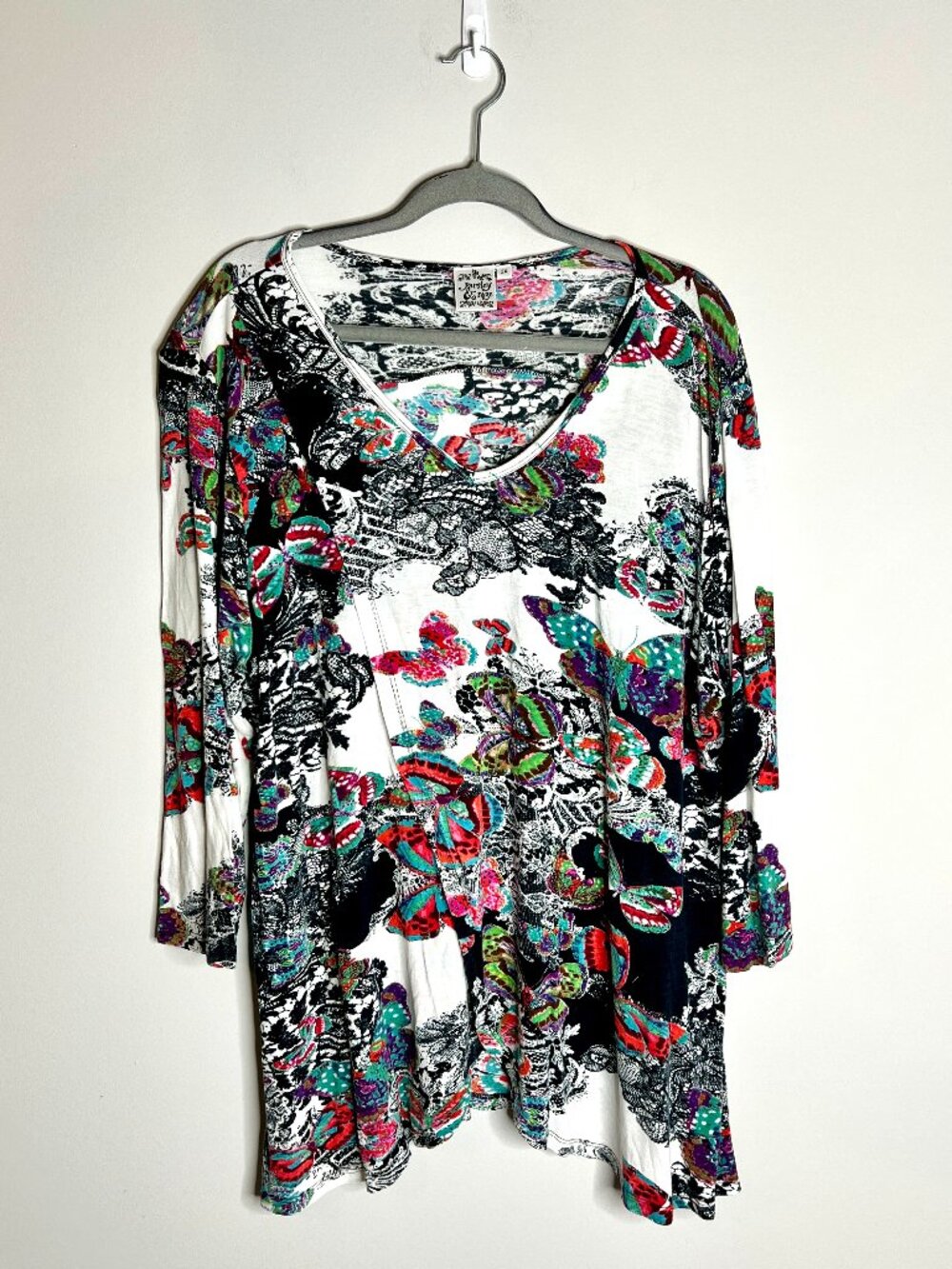 Parsley & Sage Butterfly Print Artsy Art To Wear Lagenlook Flowy Tunic Top Sz 2X